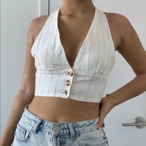 Halter Top Button-Down Tank Crop Top